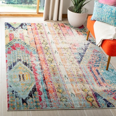 Abstract Multicolor Synthetic 4' x 5'7" Easy Care Area Rug
