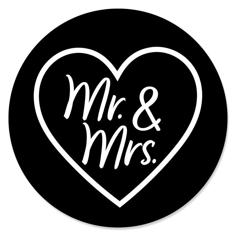 Big Dot of Happiness Mr. and Mrs. - Black and White Wedding or Bridal Shower Circle Sticker Labels - 24 Count, 1 of 5