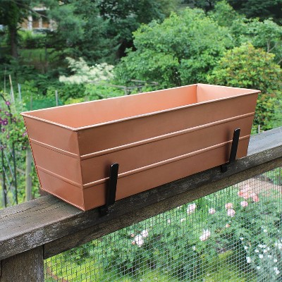 Medium Copper Galvanized Steel Rectangular Box Planter with Brackets