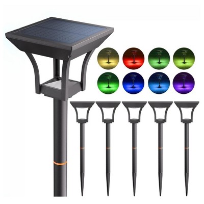 ROTTOGOON 23" LED Solar Pathway Lights Outdoor IP65 Waterproof 8 Fixed Colors & RGB Gradient Garden Landscape Lighting Black 6-Pack