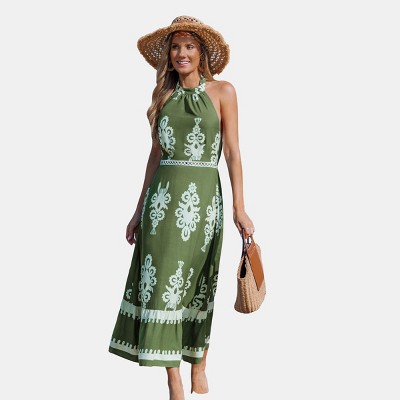 Women's Woven High Neck Floral Sleeveless Midi Dress - Cupshe