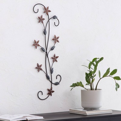 Chemilla Floral Copper and Black Iron Wall Art, 11" x 30"