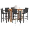 vidaXL 7-Piece Patio Bar Set - Black PE Rattan & Acacia Wood - Outdoor Garden Furniture with Bar Table and Six Stools - 2 of 4