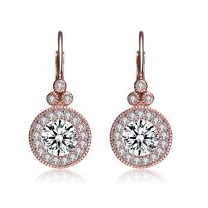 Guili 18k Rose Gold Plated Sterling Silver Antique Drop Huggie Hoop Earrings with Cubic Zirconia Accents, Perfect for a Chic and Elegant Look - 1 of 3