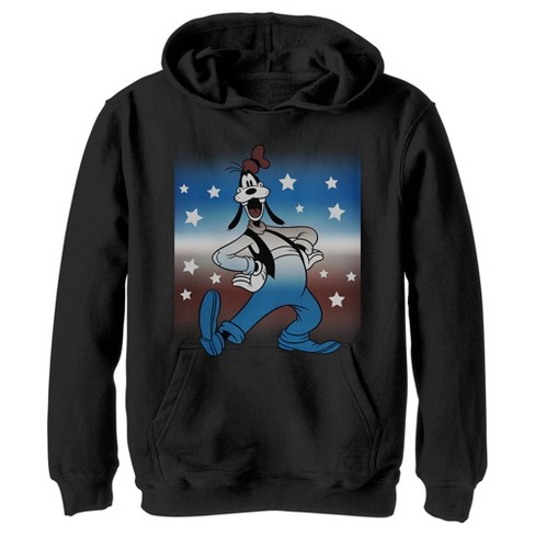 Boy s Mickey Friends Patriotic Dancing Goofy Pull Over Hoodie Black Large