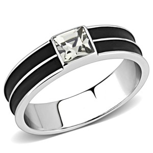 Slickblue Men’s Fashion Ring, High Polished Stainless Steel, Square Black Synthetic Crystal Detail, Sizes 8–13 - 1 of 4