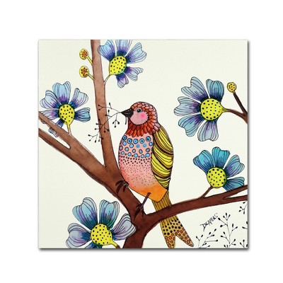 Sylvie Demers Abstract Bird and Blue Flowers Canvas Art