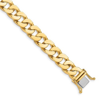 Black Bow Jewelry Men's 10mm 14K Yellow Gold Solid Flat Curb Chain Bracelet, 8 Inch