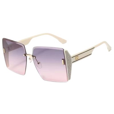 Anna-Kaci Oversized Square Shield Sunglasses with Rimless Lens Design and Wide Temples