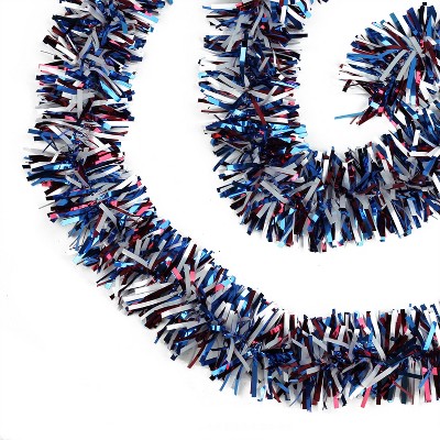 Holiday Trims 15' x 4" Unlit Red/Blue Wide Cut Patriotic Tinsel Christmas Garland