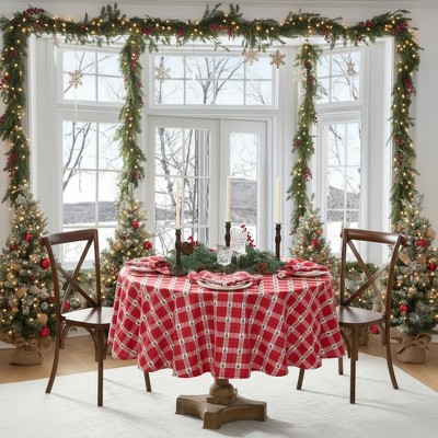 Plaid Christmas Tablecloth, Round/Oval Table Cloth with Premium Cotton for Christmas Decor & Modern Farmhouse Decor
