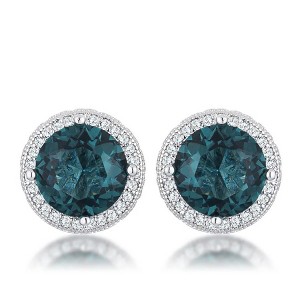 ShineHigh 5.84 Ct Rhodium Plated Halo Earrings – Sparkling Blue Green & Clear CZ Round Stud Design with Delicate Micro Pavé Accent - 1 of 1