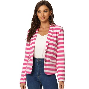 INSPIRE CHIC Women's Notched Collar Long Sleeve Button Front Striped Blazer - 1 of 4