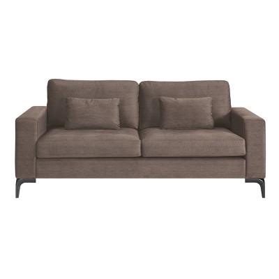 Austin Neutral Buff Fabric Sofa with Dark Wood Legs