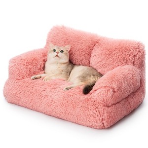 Bencmate Pet Bed, Washable Puppy Sleeping Bed Cat Couch Pet Sofa Bed, Soft Calming Cat Sofa Beds for Indoor Cats Anti Slip Bottom,Pink(30"*18"*13") - 1 of 4