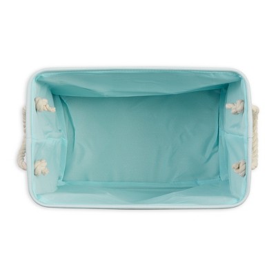 Aqua Polyester Collapsible Pet Toy Storage Bin with Rope Handles