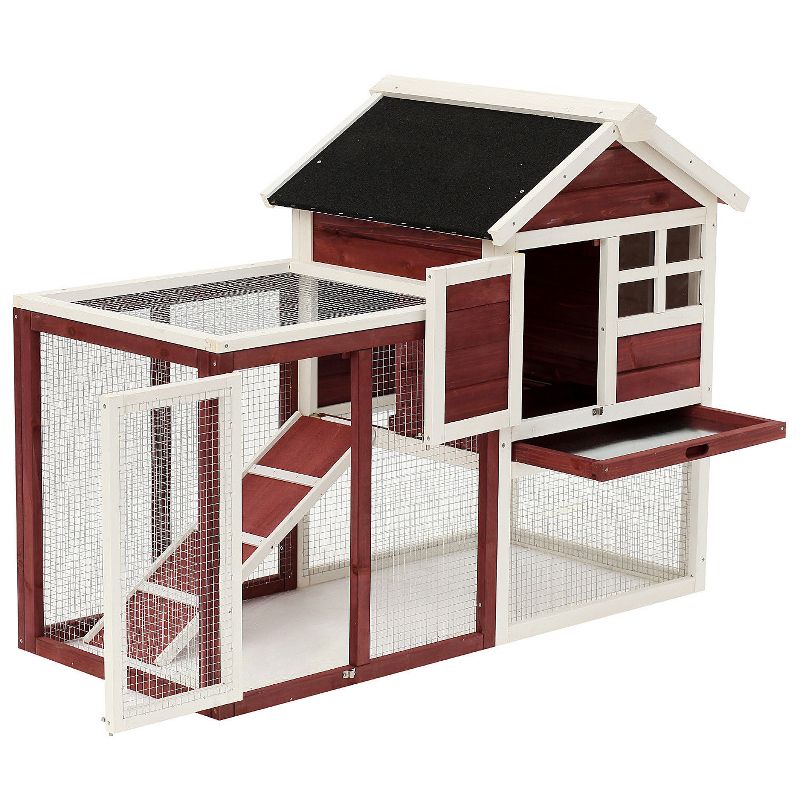 PawHut 48" Wooden Rabbit Hutch Bunny Cage with Waterproof Asphalt Roof, Fun Outdoor Run, Removable Tray and Ramp, 5 of 9