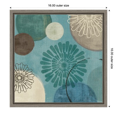 Teal and Brown Abstract Floral Canvas Print with Gray Frame
