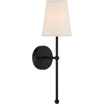 Elena Matte Black Metal Vanity Sconce with Cream Linen Shade