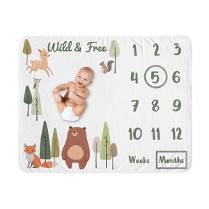 Sweet Jojo Designs Boy, Girl, Unisex/Gender Neutral Baby Milestone Blanket Woodland Animal Pals Green, Beige, Brown & Orange - 1 of 4