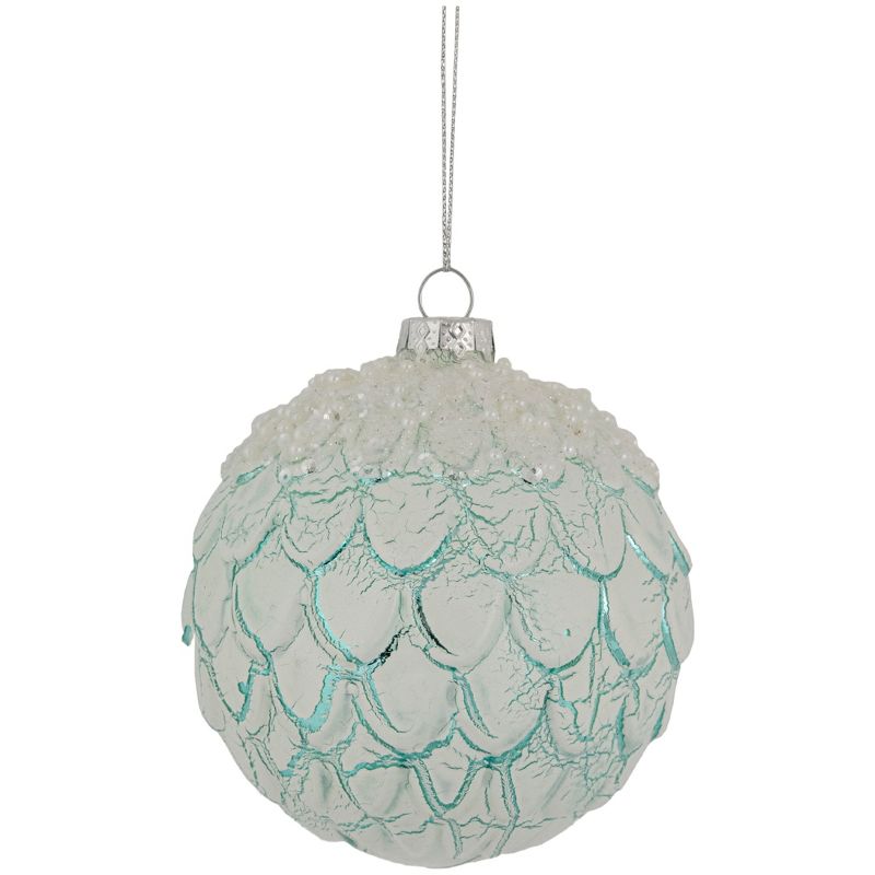 Northlight 4" Blue and White Textured Glass Ball Christmas Ornament, 1 of 4