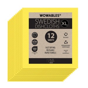 LOLA Wowables XL Swedish Dishcloths, 12 Reusable Eco Cleaning Cloths, 11" x 10", Ultra Absorbent Cellulose Sponge Towel, Compostable - 1 of 4