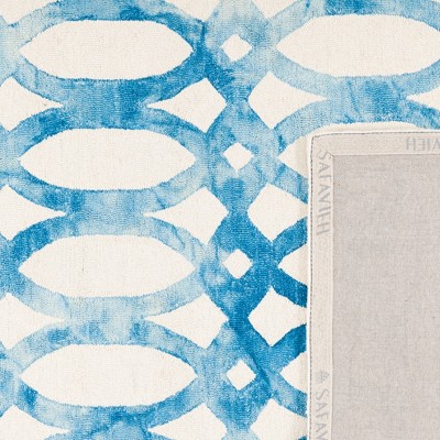 Hand-Tufted Ivory and Blue Square Wool Area Rug