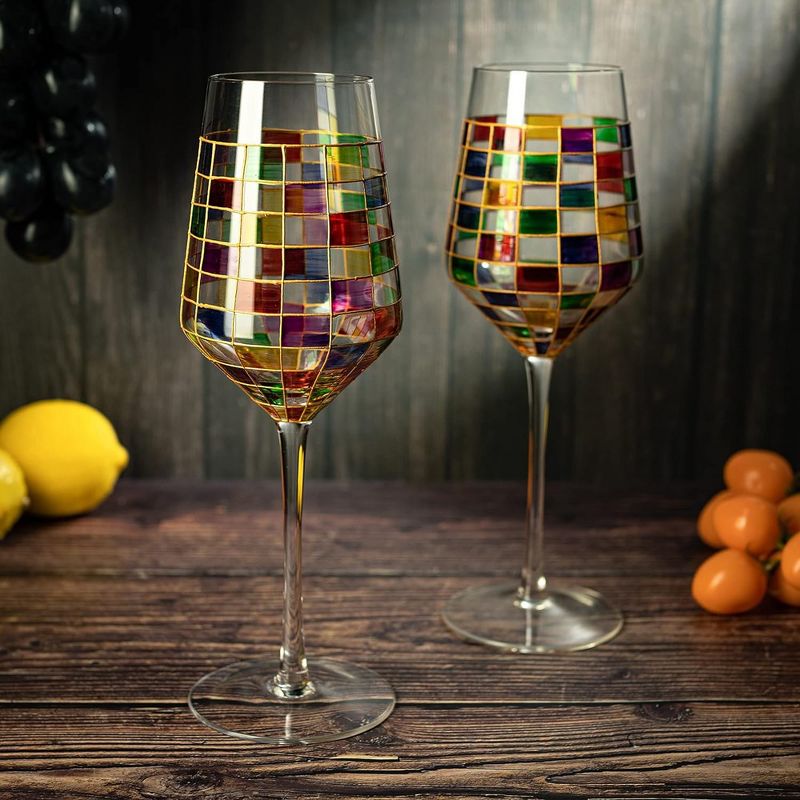 The Wine Savant Hand Painted Renaissance Festive Design Wine Glasses, Beautiful Stained-Glass Pattern, Unique & Stylish Home Decor - 2 pk, 5 of 7
