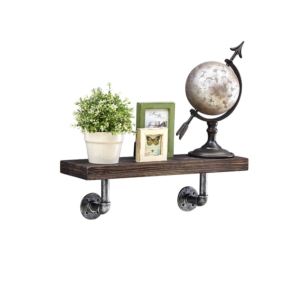 Photos - Kids Furniture 23.5" x 7.3" Industrial Pipe Wall Shelf Dark Brown/Silver - Danya B.