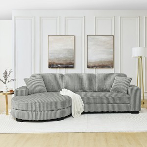 TiramisuBest Corduroy Tufted Upholstered Sleeper Sectional Sofa,Gray - 1 of 4