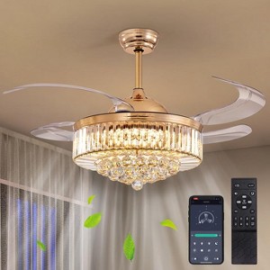 Ludomide 48" Modern Gold Crystal Ceiling Fan with Lights and Remote,  Retractable Dimmable Chandelier Fan for Bedroom Living Room - 1 of 4