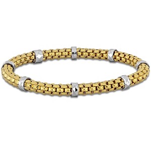 EVERLY JEWELRY | Two Tone Silver 8 white stations 4mm Stretch Bracelet, 6 inch - 1 of 4