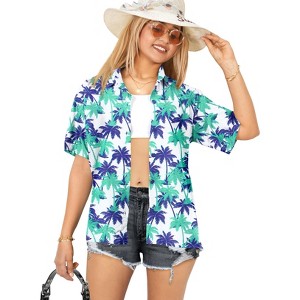 LA LEELA Women's Button Down Blouses Casual Summer Blouse Shirt Coverup Hawaiian Blouses Short Sleeve Tropical Vacation Dress Tee Shirts - 1 of 4