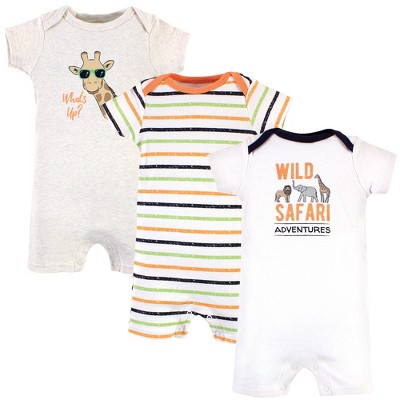 Image of Hudson Baby Infant Boy Cotton Rompers, Wild Safari, 6-9 Months