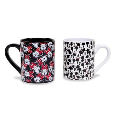 Silver Buffalo Disney Mickey and Minnie Classic Allover Faces Ceramic Mugs | Set of 2