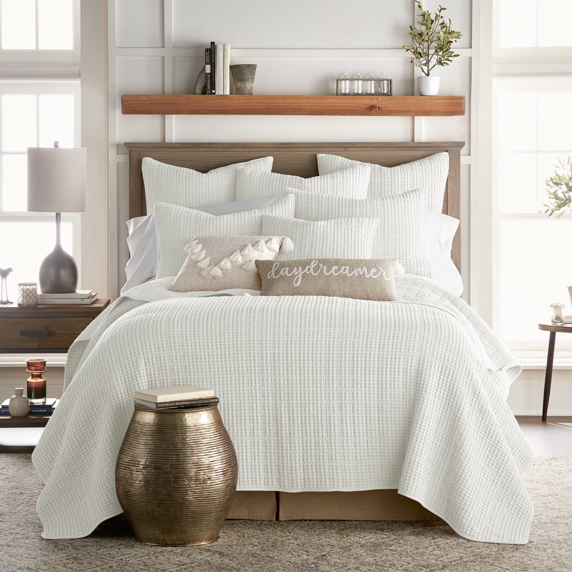 Mills Waffle Cream Quilt Set - King/Cal King Quilt and Two King Pillow Shams - Levtex Home
