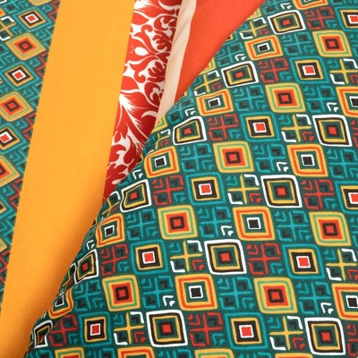 King Turquoise and Tangerine Cotton Boho Stripe Reversible Duvet Cover Set