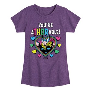 Girls' - Marvel - Thor Valentine You're Athorable Fitted Short Sleeve Graphic T-Shirt - 1 of 4