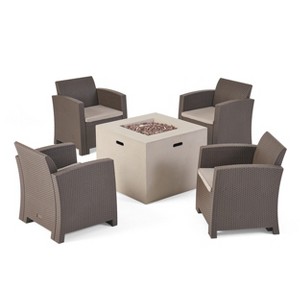 Christopher Knight Home Farragut Outdoor 5 Piece Polypropylene Club Chair and Fire Pit Set - 1 of 4