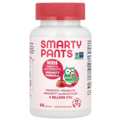 SmartyPants Kids Prebiotic and Probiotic, Immunity Formula, Strawberry Creme, 4 Billion CFU, 60 Gummies (2 Billion CFU per Gummy)
