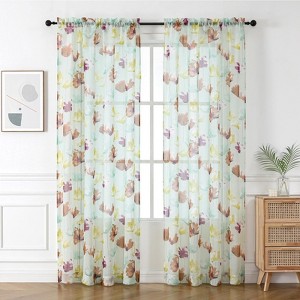 Set of 2 Anastasia Watercolor Lillies Floral Sheer Voile Rod Pocket Window Curtain Panels - Kate Aurora - 1 of 4
