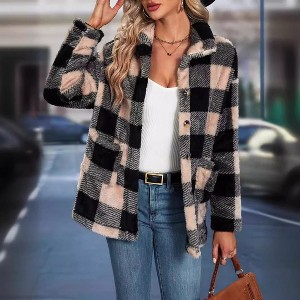 Coolmee Fuzzy Fleece Jackets for Women Casual Button Down Jacket Warm Plaid Shacket Fall Winter Coats Outwear - 1 of 4