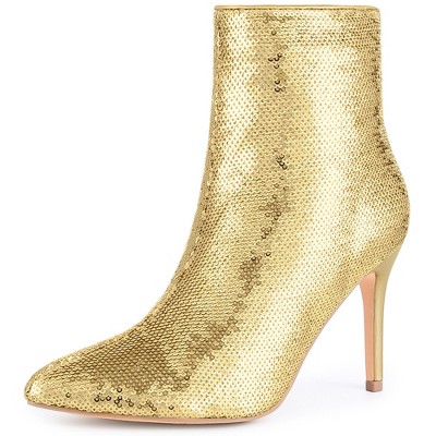 BLISSFUL STEP Women's Stiletto Heel Pointed Toe Party Sequin Dressy Ankle Boots