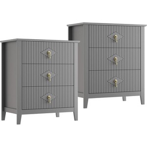 Coucheta 2Pcs Wood Nightstand Fluted Dresser for Bedroom, 27.5" Wide 3-Drawer Bedside Tables, Storage End Table Living Room - 1 of 4