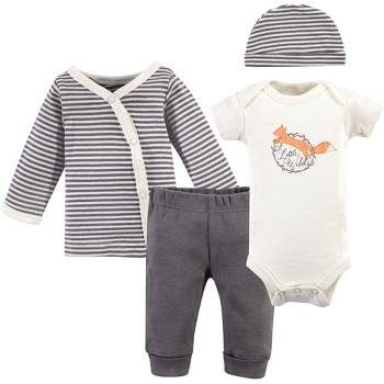 Touched by Nature Baby Boy Organic Cotton Preemie Layette 4pc Set, Fox, Preemie