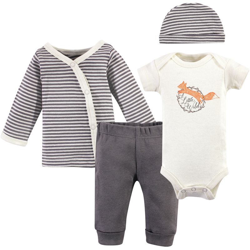 Touched by Nature Baby Boy Organic Cotton Preemie Layette 4pc Set, Fox, Preemie, 1 of 7