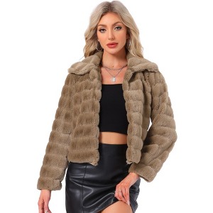 INSPIRE CHIC Women's Collar Warm Winter Outwear Cropped Faux Fur Fluffy Coat - 1 of 4