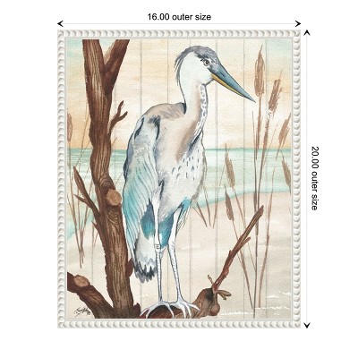 Heron on Branch Coastal Canvas Framed Wall Art 16 x 20