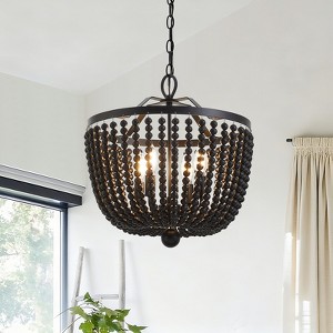 GTCLIGHTING Black 17 inch Wood Beaded Chandelier, Bohemia Draped Bead Flush Mount Ceiling Light Fixture for Dinning Room, Bedroom, Hallway - 1 of 4