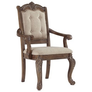 Set of 2 Charmond Dining Upholstered Armchair Brown - Signature Design by Ashley: Elegant Traditional Style, Button-Tufted, Wood Legs - 1 of 4
